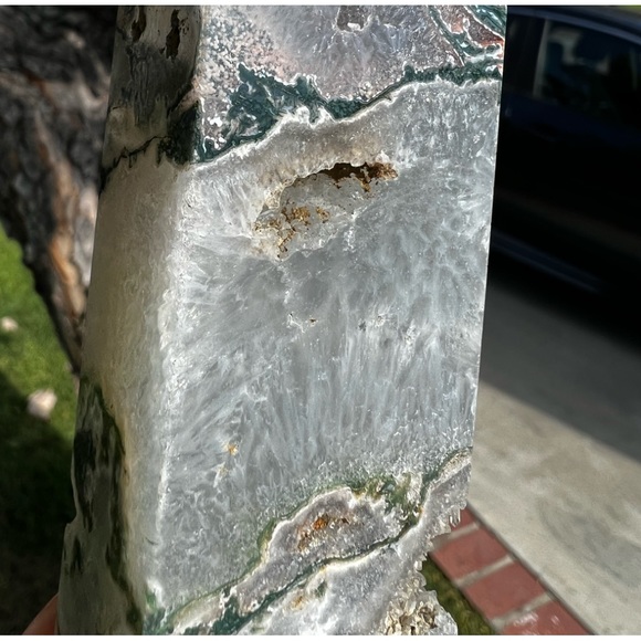 Rare Pink Moss Agate Tower With Druzy Pockets and Quartz - Picture 9 of 9